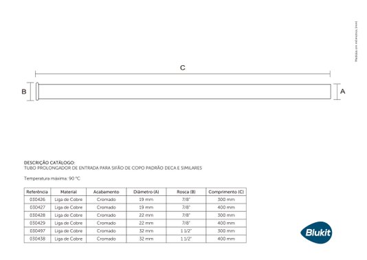 Tubo Prolongador de Entrada para Sifão de Copo padrão Deca e Similares 30426 - Blukit