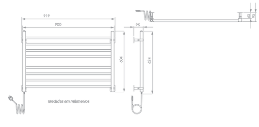 Toalheiro termico inox com 8 barras 90X60,4 -110W - 220V Concetto Seccare