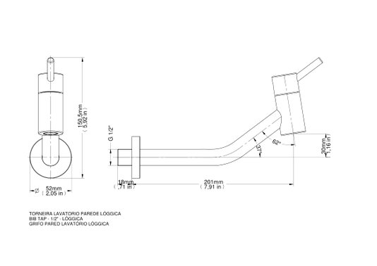Torneira para Lavatório de Parede Loggica cromada - 348506 DOCOL