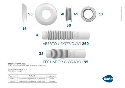 Tubo Ajustável Para Bacia Saniataria PVC Cromado 290404 BLUKIT