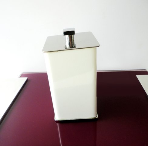 Pote Porta Cotonete Quadrado Branco com Inox