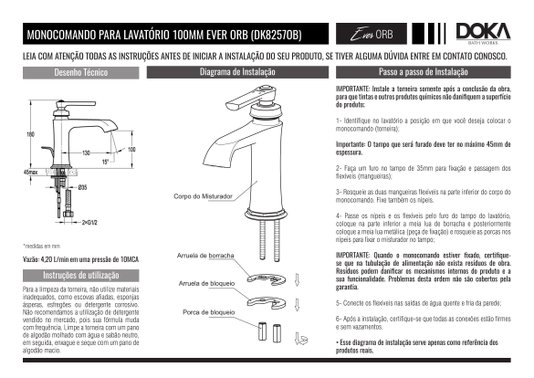 Monocomando para Lavatório Baixo Ever ORB Doka