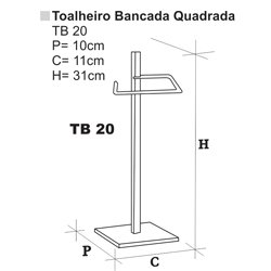 Toalheiro de Mesa/Bancada Quadrado com Base Quadrada Cromado -  TB20 CONY