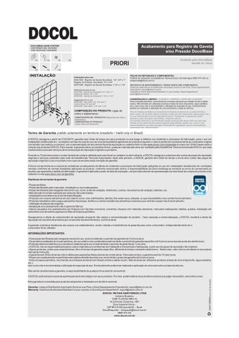 Acabamento Registro Priori  Docolbase 1/2", 3/4" E 1" 551406 DOCOL