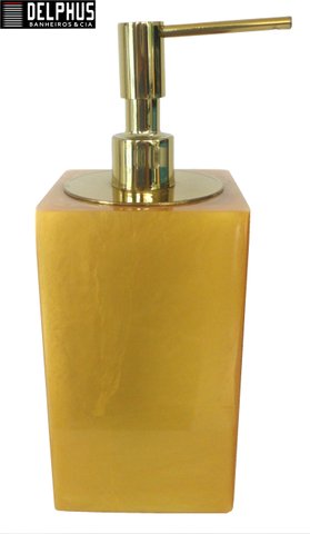 Saboneteira Liquida de Mesa (14,0 X 8,0 X 8,0)cm em Poliester Dourado com Dosador Dourado