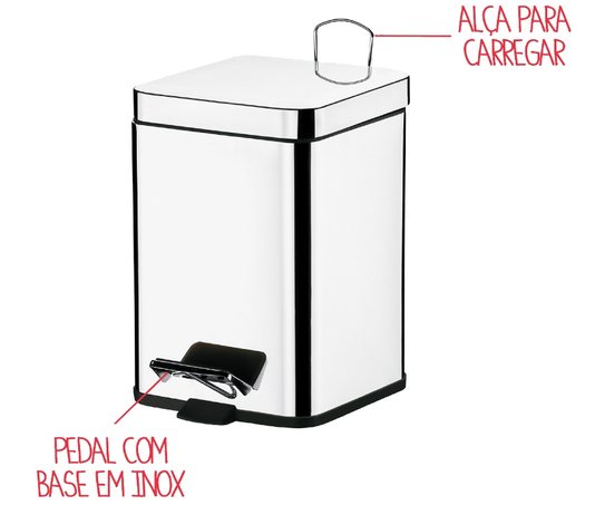 Lixeira Quadrada Inox com Pedal e Balde 6 Litros - Decorline Lixeiras 20 x 20 x 30,5 cm 3044/201 BRINOX