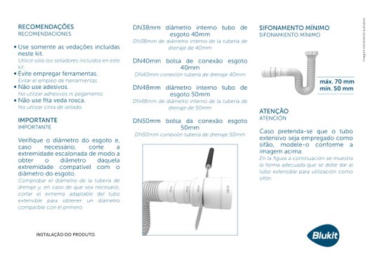 Sifão Para Lavatorio PVC Branco - 30101 BLUKIT