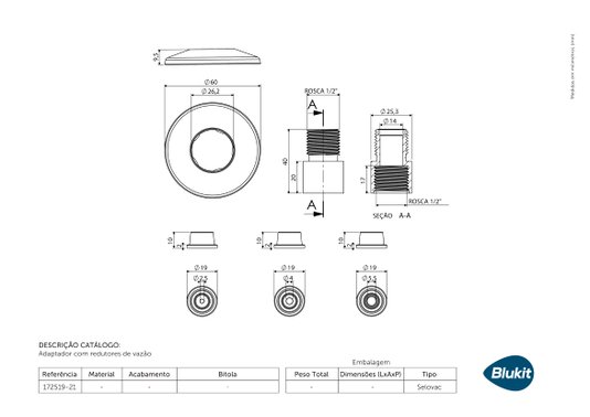 Adaptador em Latão Cromado com Redutor de Vazão em Termoplastico -172519 BLUKIT