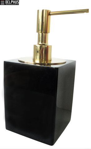 Saboneteira Liquida de Mesa (10,5 X 8,0 X 8,0)cm em Poliester Preto com Tampa Gold