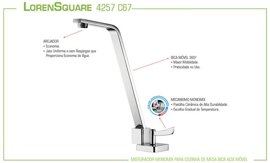 Misturador Monomix para Cozinha de Mesa - Bica Alta Móvel