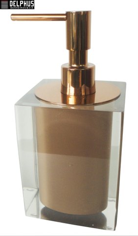 Saboneteira Liquida de Mesa (10,5 X 8,0 X 8,0)cm em Poliester Cristal /Marrom com Tampa Red Gold