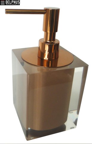 Saboneteira Liquida de Mesa (10,5 X 8,0 X 8,0)cm em Poliester Cristal /Marrom com Tampa Red Gold