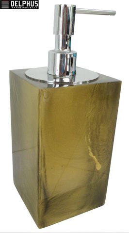 Saboneteira Liquida de Mesa (14,0x8,0x8,0)cm em Poliester Dourado Escuro com Dosador Cromado