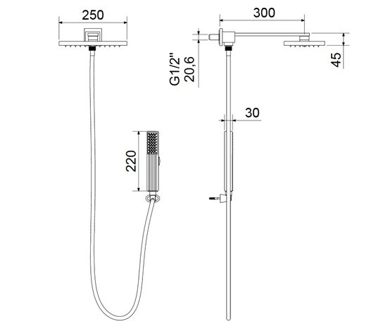 Ducha com Desviador Axiom Slim 1989 C 210 Cromada Tubo 30cm Meber