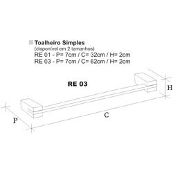 Toalheiro simples de parede 60cm para banheiro REFLEXO cromado RE53 CONY