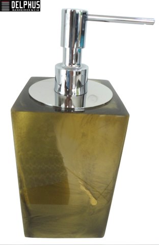 Saboneteira Liquida de Mesa (14,0x8,0x8,0)cm em Poliester Dourado Escuro com Dosador Cromado