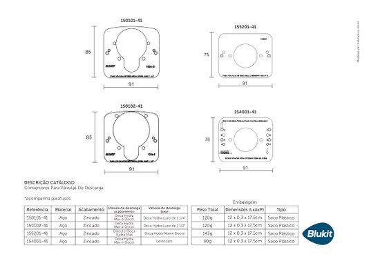 KIT Conversor para Válvulas de Descarga (Base Docol para Acabamento Hidra max) - 155201 Blukit