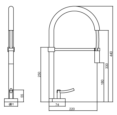 Misturador Monomix para Cozinha de Mesa com Ducha - Bica Móvel