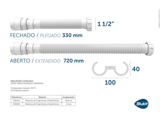 Sifão Para Lavatorio PVC Branco - 30101 BLUKIT