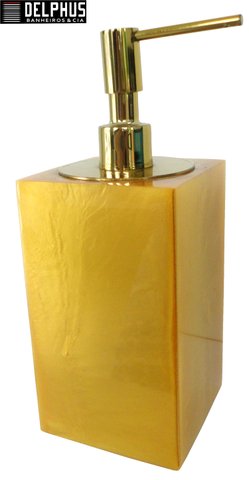 Saboneteira Liquida de Mesa (14,0 X 8,0 X 8,0)cm em Poliester Dourado com Dosador Dourado