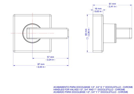 Acabamento para Registro Pressão ou Gaveta Base Docol 1/2", 3/4" E 1" DOCOLSTILLO DOCOL
