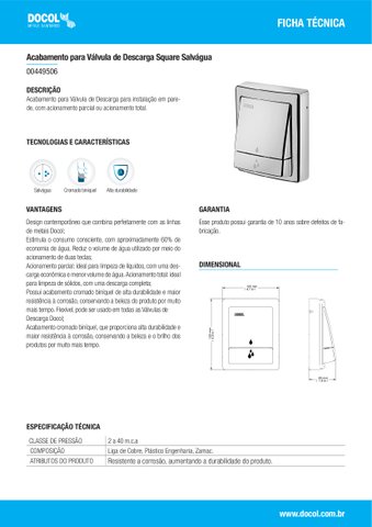 Acabamento para válvula de descarga Square Salvágua 449506 Docol