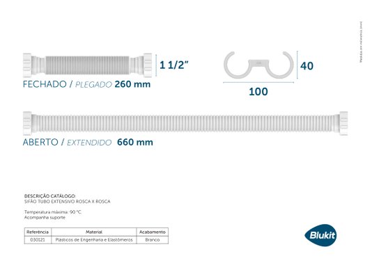 Sifão Tubo Extensivo Rosca x Rosca PVC Branco - 30121 BLUKIT