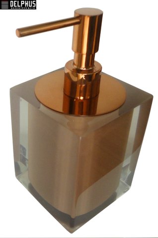 Saboneteira Liquida de Mesa (10,5 X 8,0 X 8,0)cm em Poliester Cristal /Marrom com Tampa Red Gold