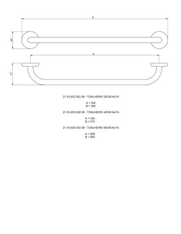 Toalheiro de Parede 45cm ALFA cromado CRISMOE