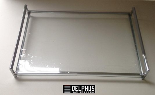Bandeja Retangular em Inox com Vidro Incolor 20x30