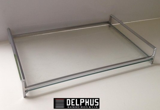 Bandeja Retangular em Inox com Vidro Incolor 20x30
