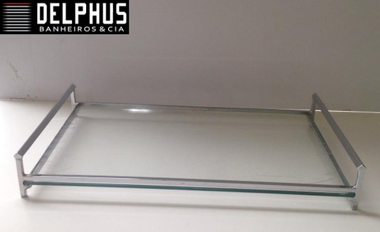 Bandeja Retangular em Inox com Vidro Incolor 20x30
