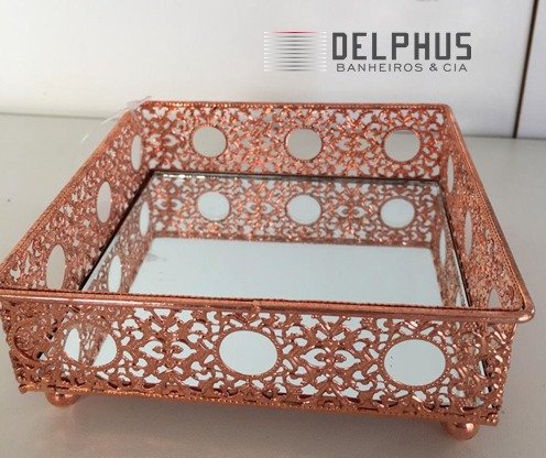 Bandeja Quadrada em Metal Cobre 12,5 X 12,5 X 5,0