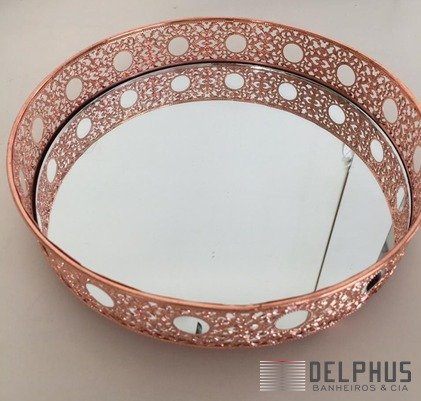 Bandeja Redonda em Metal Cobre 20cm