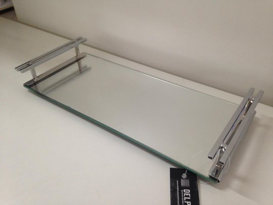 Bandeja Retangular 12x28 Cromada com Base Espelho