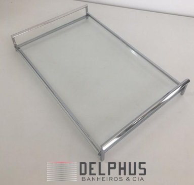 Bandeja Retangular em Inox com Vidro Incolor 20x30