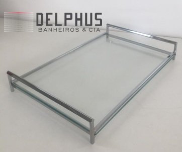 Bandeja Retangular em Inox com Vidro Incolor 20x30
