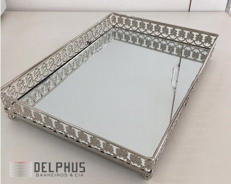 Bandeja Retangular em Metal Cromado 27x19