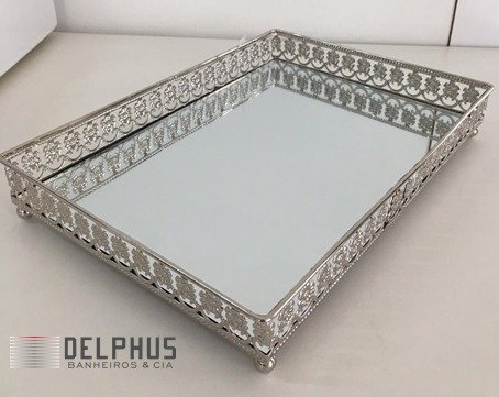 Bandeja Retangular em Metal Cromado 27x19