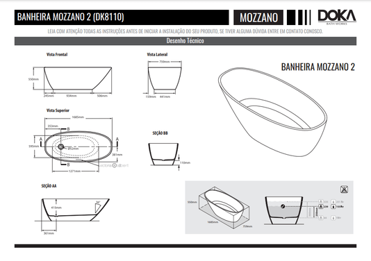 Banheira de Imersão Mozzano 2 DK8110 Doka