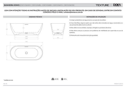 Banheira de Imersão Texture Soho DK5106BL Black Doka