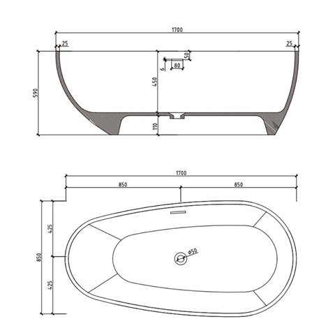 Banheira Doha em Pedra Fundida 170x60x85