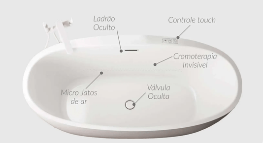 Banheira Laamu X com Air Massage e Cromoterapia 180x114x60 DK5222MW Doka