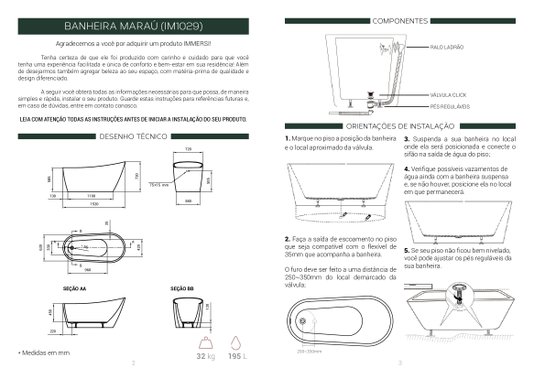 Banheira Marau Branca 1,52x72x73 IM1029BR Immersi
