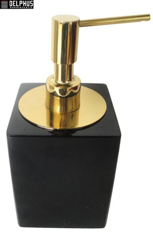 Saboneteira Liquida de Mesa (10,5 X 8,0 X 8,0)cm em Poliester Preto com Tampa Gold