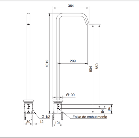 Bica de Piso para Banheira Quantum DK5214CR Doka