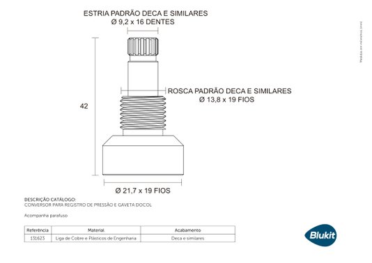 Conversor para Registro de Pressão e Gaveta Docol x Deca - 131623 BLUKIT