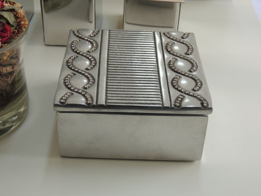 Caixa Porta Objetos Bali M 11,5 x 11,5 x 6,0 Aluminio/Strass