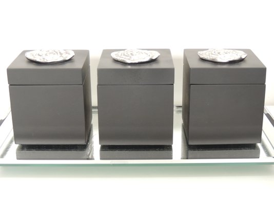 Caixas Decorativas Preto com Puxador Aluminio Formato Rosas