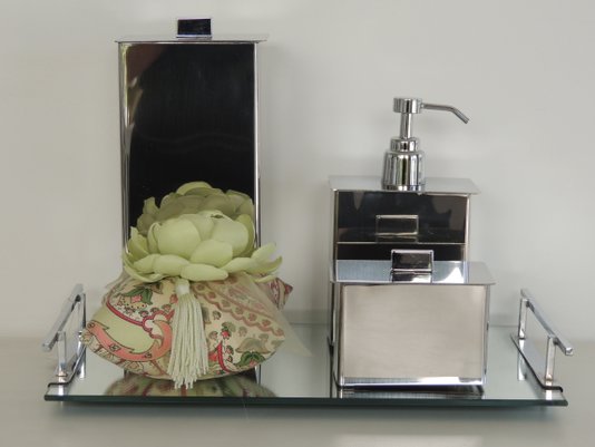 kit 3 Peças Aço Inox - Porta Escova, Saboneteria e Porta Cotonete 18072